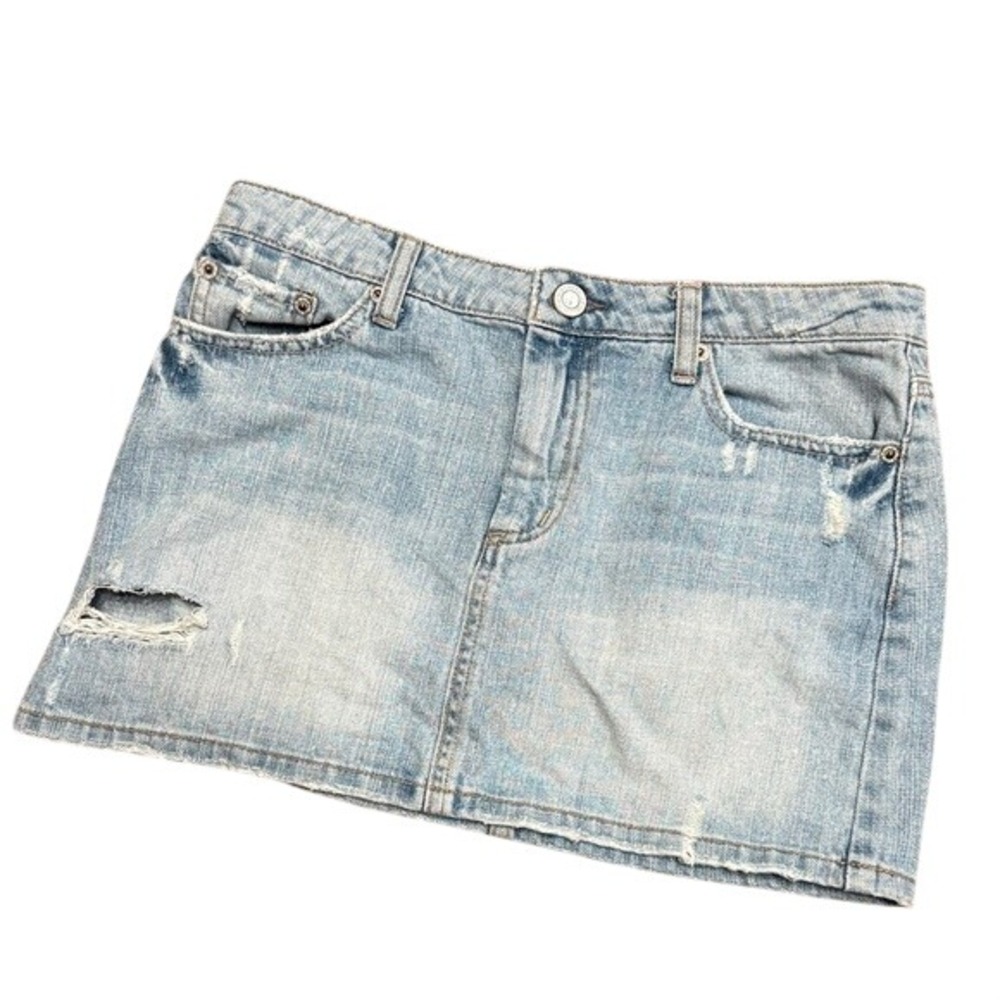 Y2K American Eagle Outfitters AE Distressed Light Wash Denim Mini Skirt Women 0